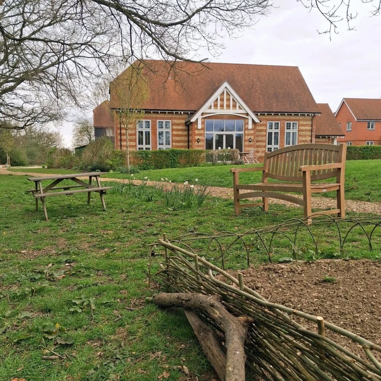 The new seating area by the stream
